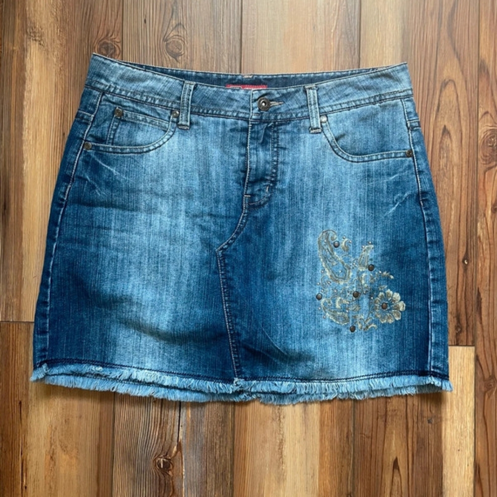 y2k boho denim mini skirt